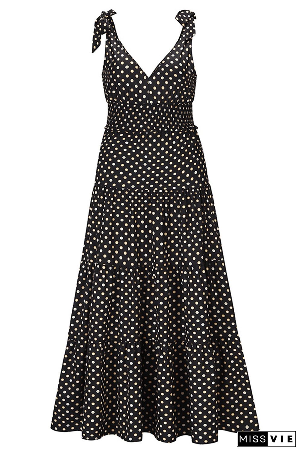 Polka Dot V Neck Sleeveless Long Dress Wholesale