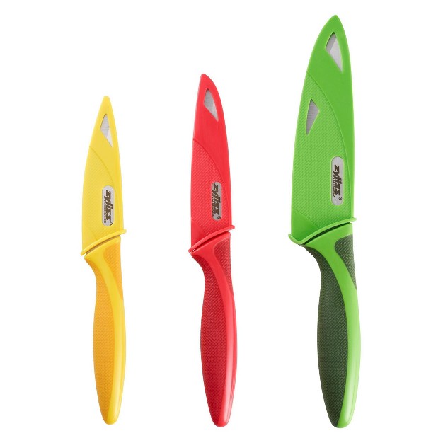 Zyliss 3pc Stainless Steel Knife Set Yellow red green