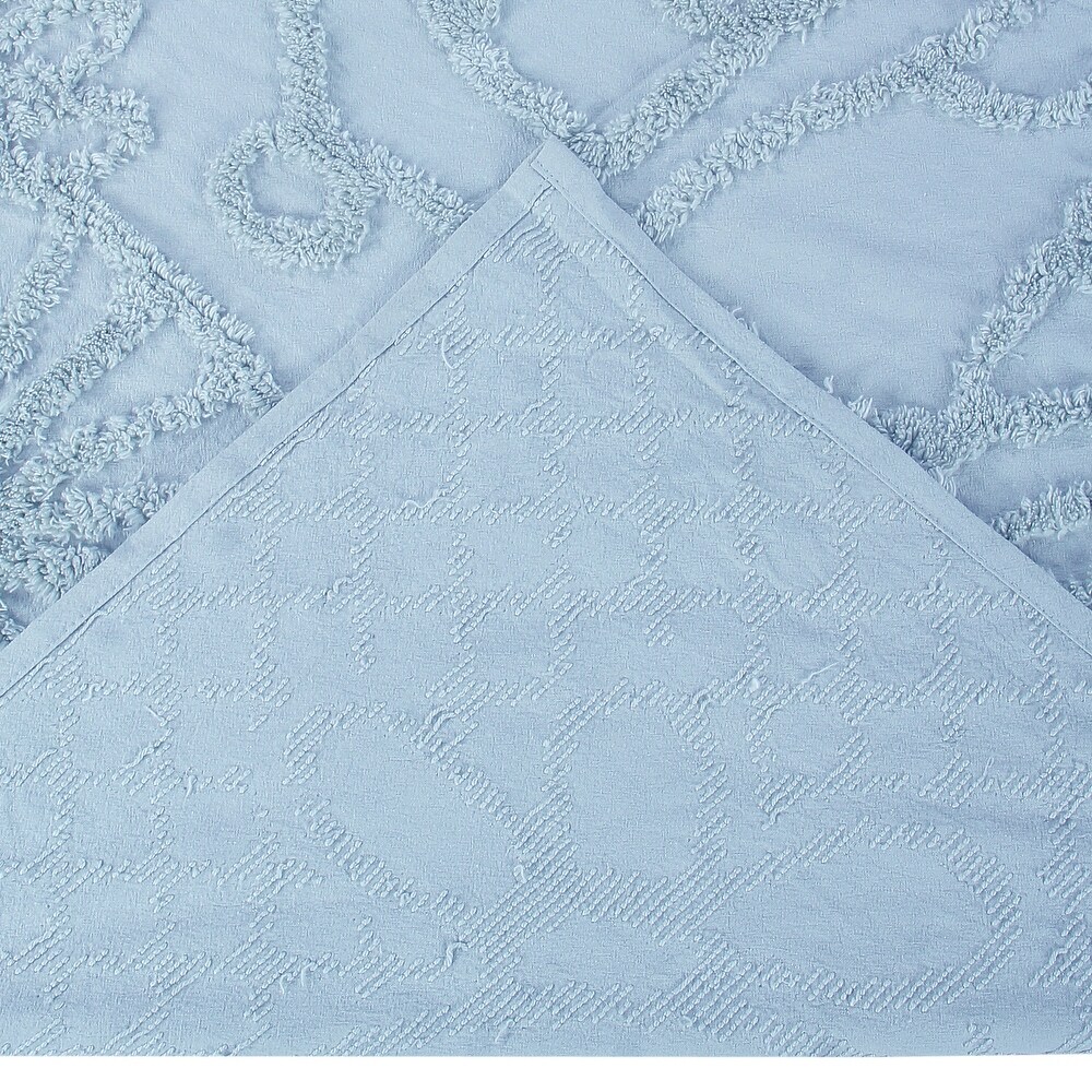 Better Trends Trevor 100% Cotton Tufted Chenille Medallion Design Bedspread Set   Blue   Twin