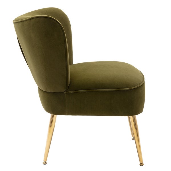 Modern Velvet Side Tufted Wingback Accent Leisure Chair with Ginger Fabric Upholstered Seat and Gold Metal Legs