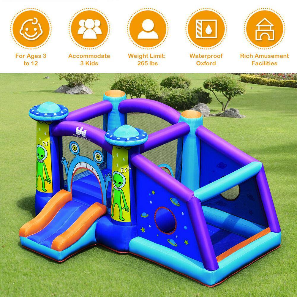 Gymax Inflatable Bouncer Alien Bounce HouseKids Jump Slide Ball Pit with 480 W Blower GYM05421