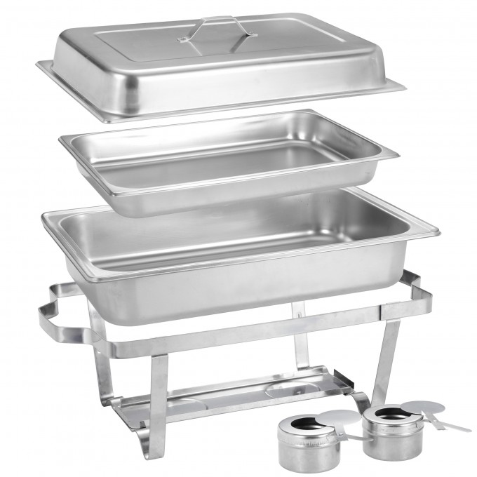 ZENY 6 Packs Stainless Steel Chafing Dish 8 Quart Catering Buffet Warmer， Silver