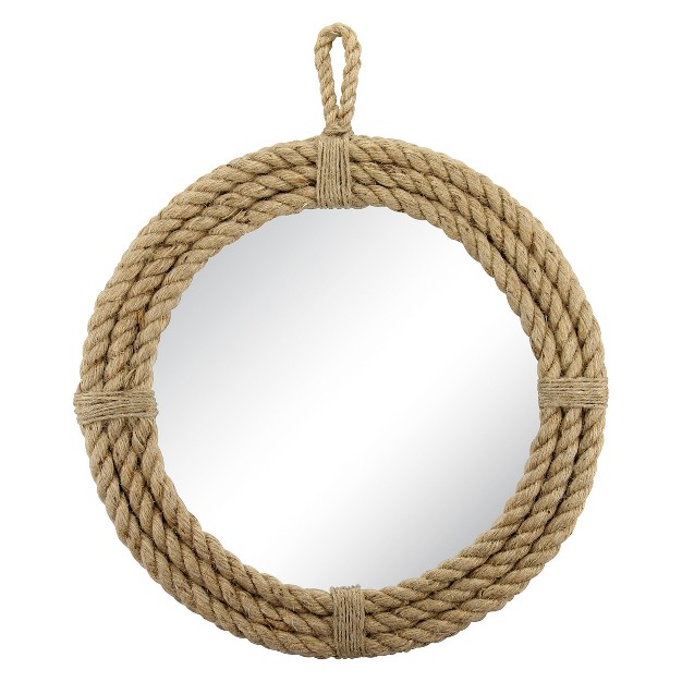 Round Decorative Rope Wall Mirror With Loop Hanger Tan Stonebriar Collection