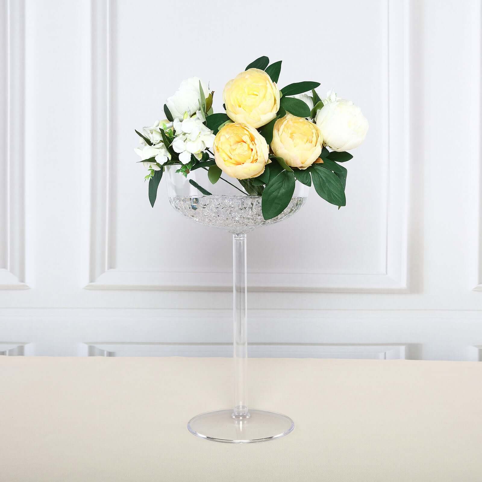 4 Pack Clear Plastic Champagne Glass Flower Vases With Fillable Stems, Wedding Centerpieces 18