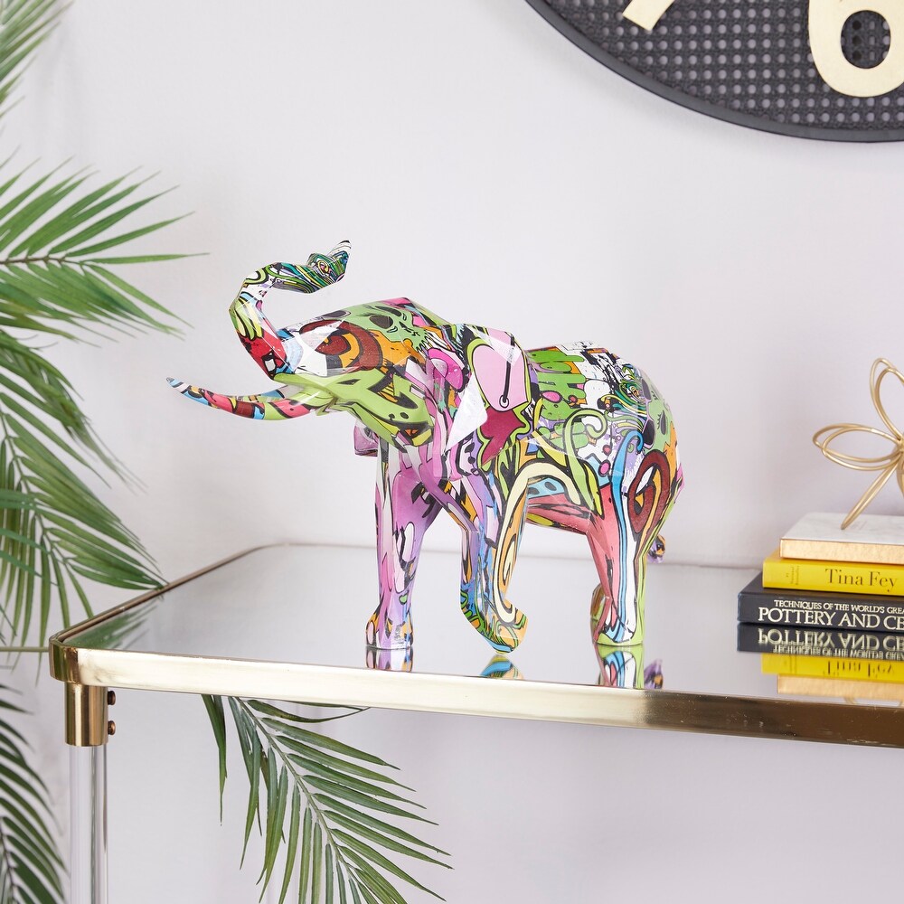 The Novogratz Multi Colored Polystone Graffiti Elephant Sculpture