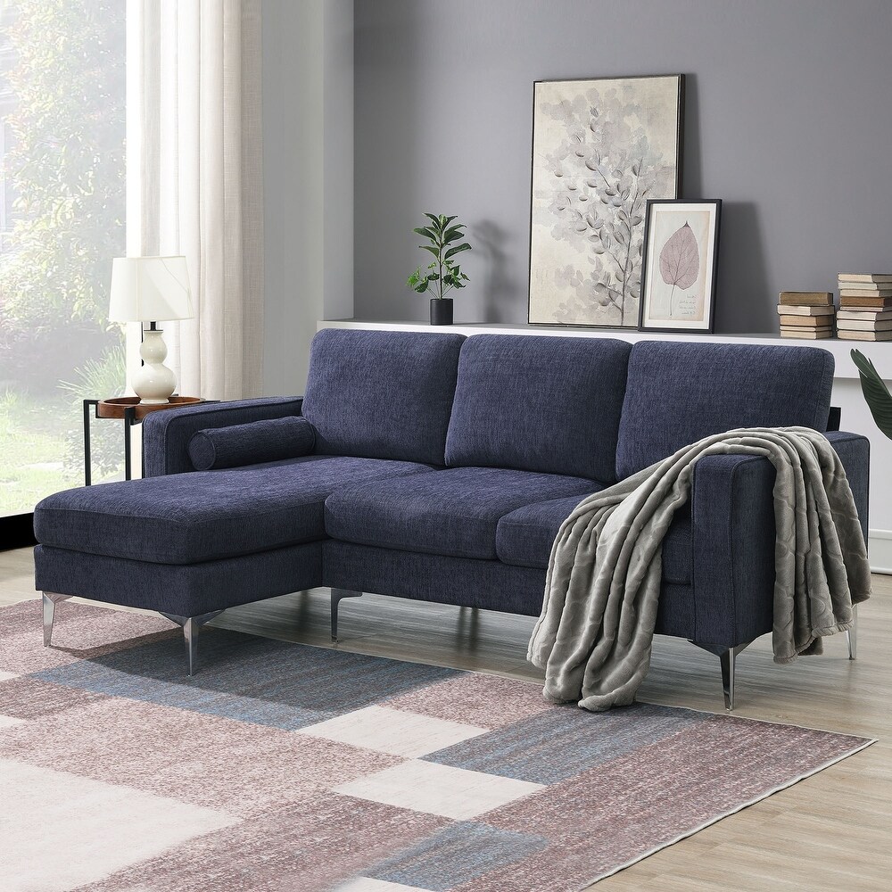 Convertible Chenille Fabric Sectional Sofa with Chaise and Pillows