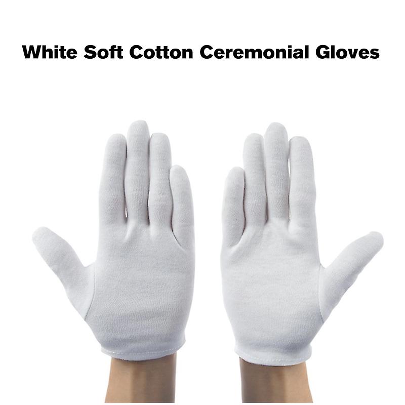 12 Pairs White Soft Cotton Ceremonial Gloves Stretchable Lining For Male Female Serving / Waiters Drivers Coin Jewellery Silver Inspection