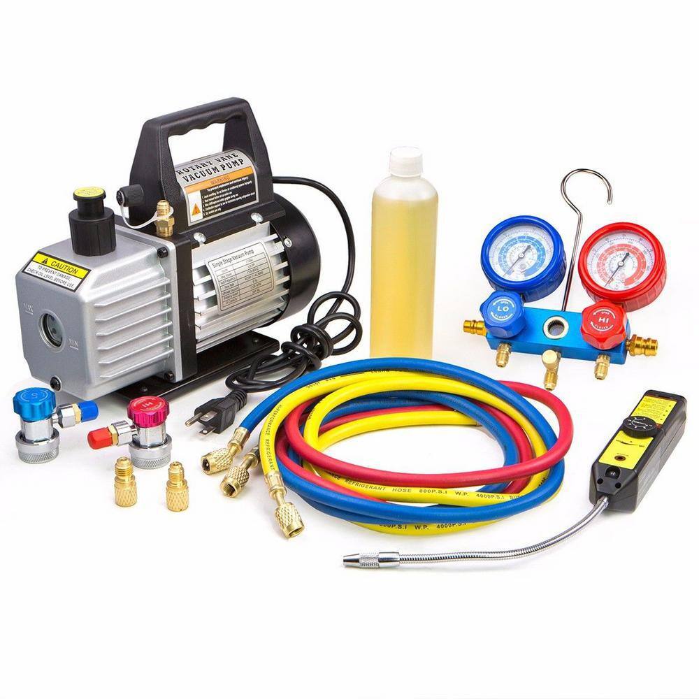 XtremepowerUS 13 HP 4 CFM Air Vacuum Pump HVAC AC Refrigerant Kit with AC Manifold Gauge Set and Leak Detector 71098-H1