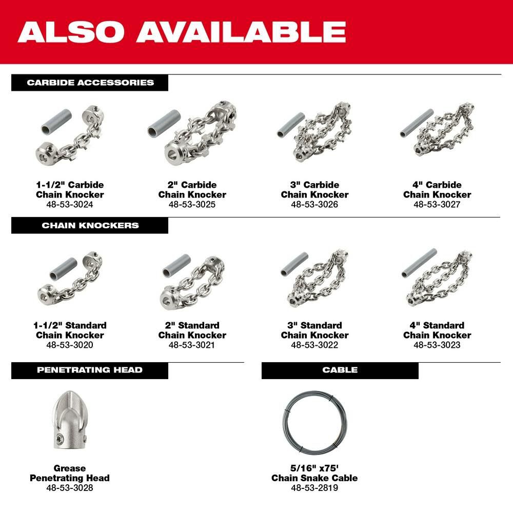 Milwaukee 5/16 x 75 Chain Snake Cable 48-53-2819 from Milwaukee