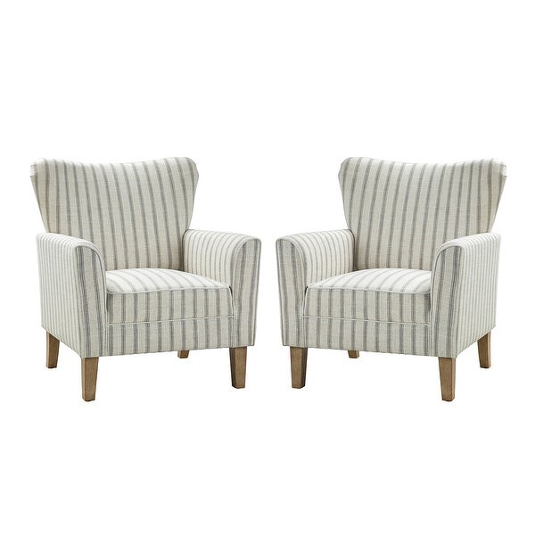 Warren Farmhouse Striped Wingback Chair with Solid Wood Legs Set of 2 by HULALA HOME