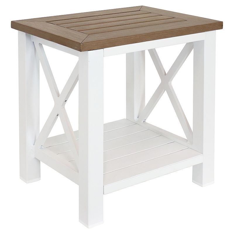 Sunnydaze 17.25 in Polystyrene Corner Stool with Storage Shelf - Farmhouse