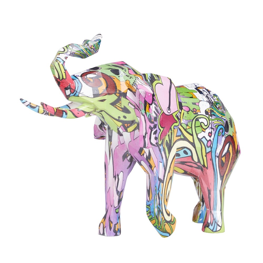 The Novogratz Multi Colored Polystone Graffiti Elephant Sculpture