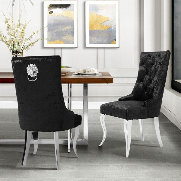 1x Tufted Velvet Dining Side Chair Wingback Upholstery Lion Knocker - 22x22x42 inch