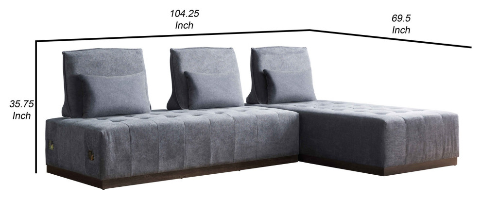 Benzara BM240848 Sectional With Tufted Fabric Upholstered Seats  Dark Gray   Transitional   Sectional Sofas   by Uber Bazaar  Houzz