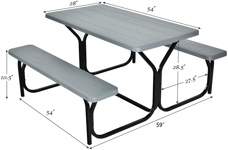 Outdoor Picnic Table Bench Set, All-Weather Dining Table Set, Metal Base Wood-Like Texture, Large Camping Table for Lawn Garden Backyard