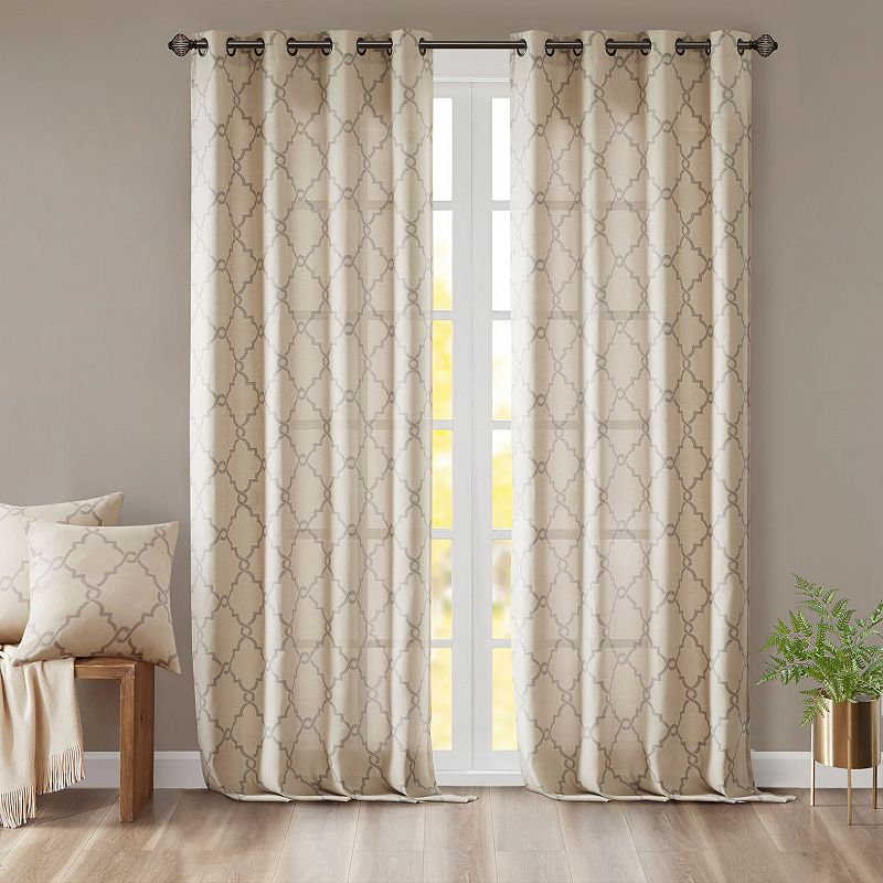 Madison Park 1-Panel Westmont Fretwork Print Light Filtering Window Curtain