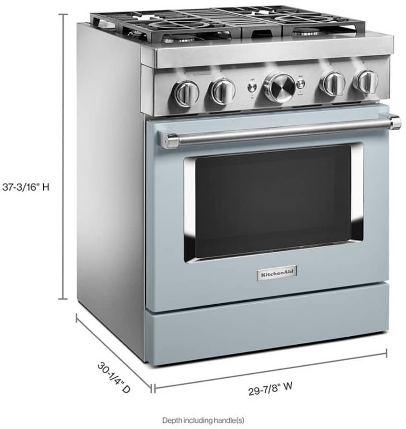 KitchenAid 30 Misty Blue Smart Commercial-Style Dual Fuel Range With 4 Burners