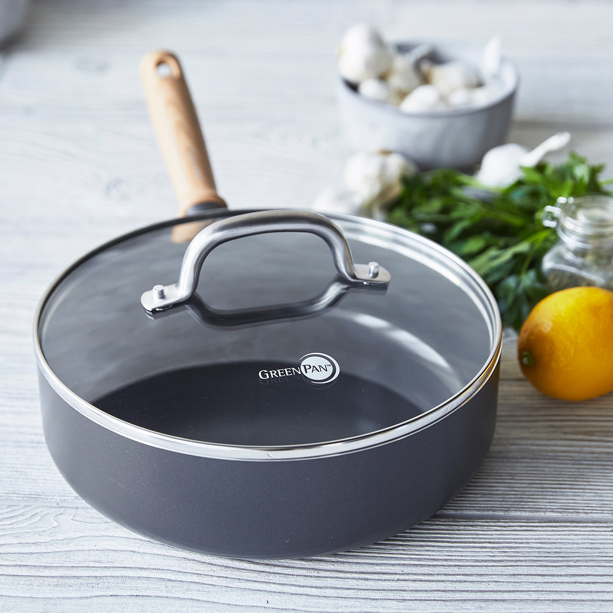 Hudson Ceramic Nonstick 3-Quart Sauté Pan with Lid