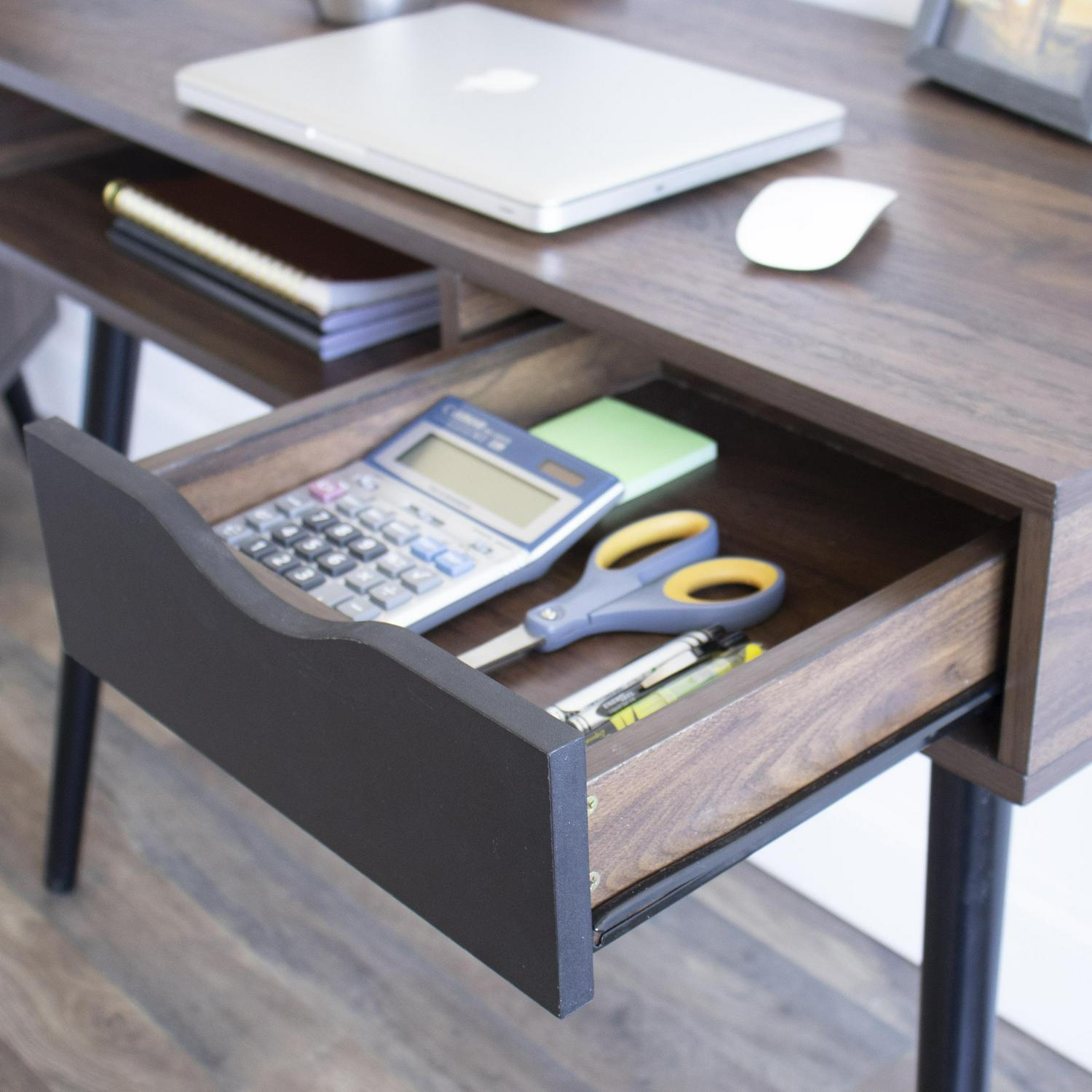 Humble Crew Writing Desk with Drawer Storage Dark Wood