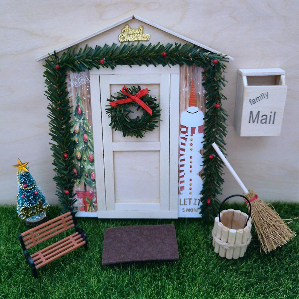 Small Doll House Accessories Diy Christmas Atmosphere Door Garden Ornaments Doll House Model With Door Red