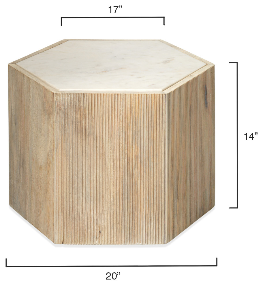 Medium Argan Hexagon Table  Natural Wood and White Marble   Transitional   Side Tables And End Tables   by HedgeApple  Houzz