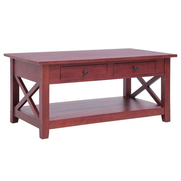 Solid Mahogany Wood Coffee Table with 2 Drawers 39.4