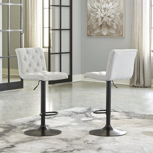 Gaddison Light Beige/Black Tall Upholstered Swivel Barstool， Set of 2 - 17