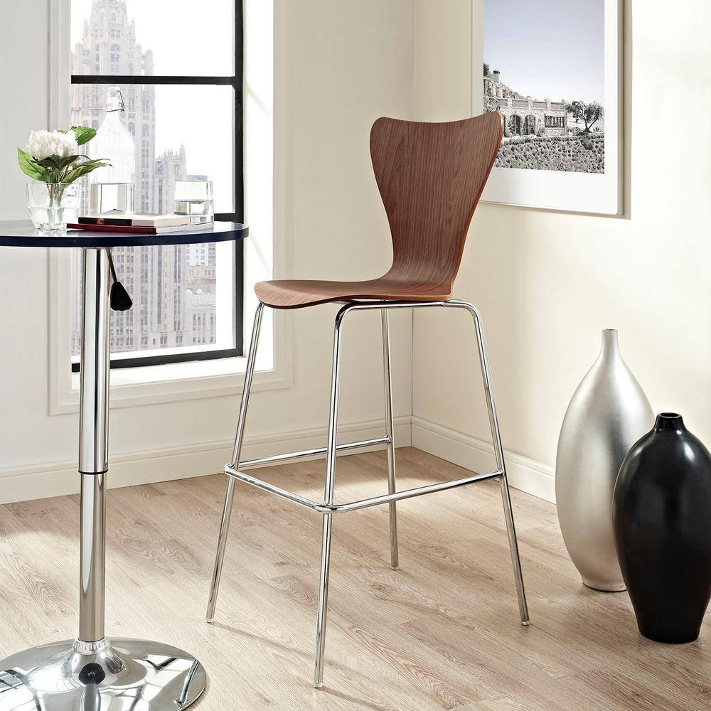 MODWAY Ernie 31 in. Walnut Wood Bar Stool EEI-538-WAL