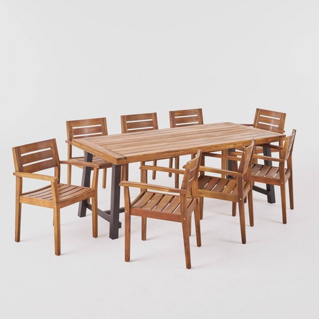 Balfour 9pc Acacia Wood Dining Set Teak Christopher Knight Home