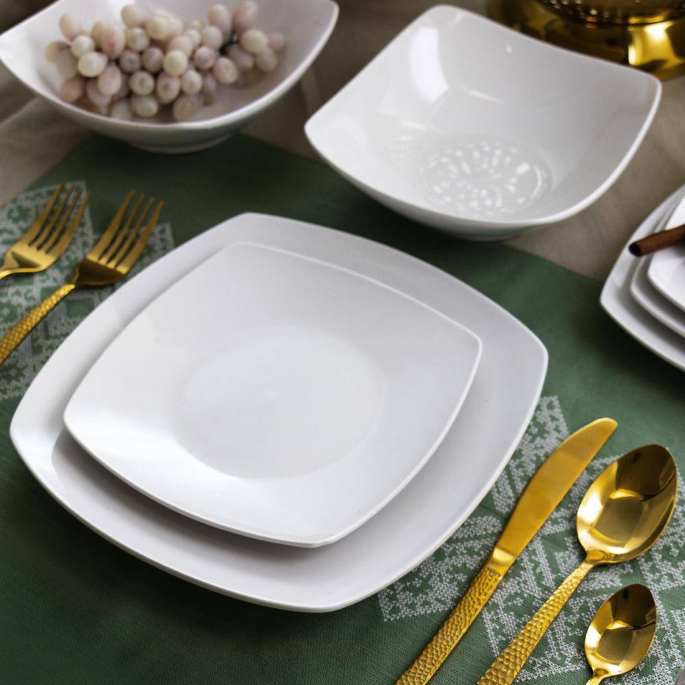 Elama 18-Piece Newman Square White Porcelain Dinnerware Set (Service for 6) 985114774M