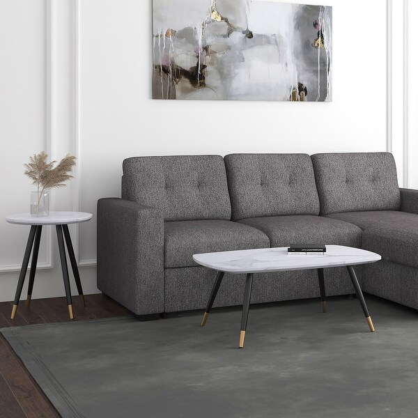 Contemporary MDF and Metal， Faux Marble Finish Rectangular Coffee Table