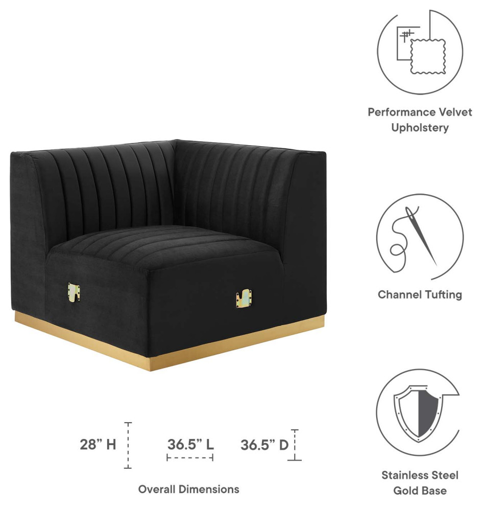 Conjure Channel Tufted Performance Velvet Left Corner Chair  Gold Black   Contemporary   Armchairs And Accent Chairs   by GwG Outlet  Houzz