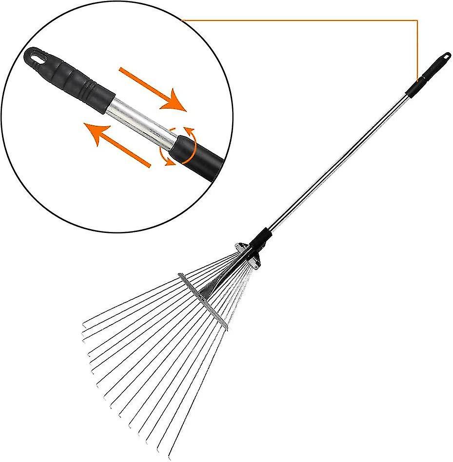 Leaf Rake Stable Garden Rake Professional Leaf Rake Adjustable Fan Rake 19-52 Cm Silver Lawn Rake With Handle 15 Prongs