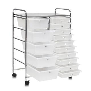 FORCLOVER 15-Drawer Steel 4-Wheeled Utility Rolling Cart Storage Organizer in Clear LK-W537H825CL