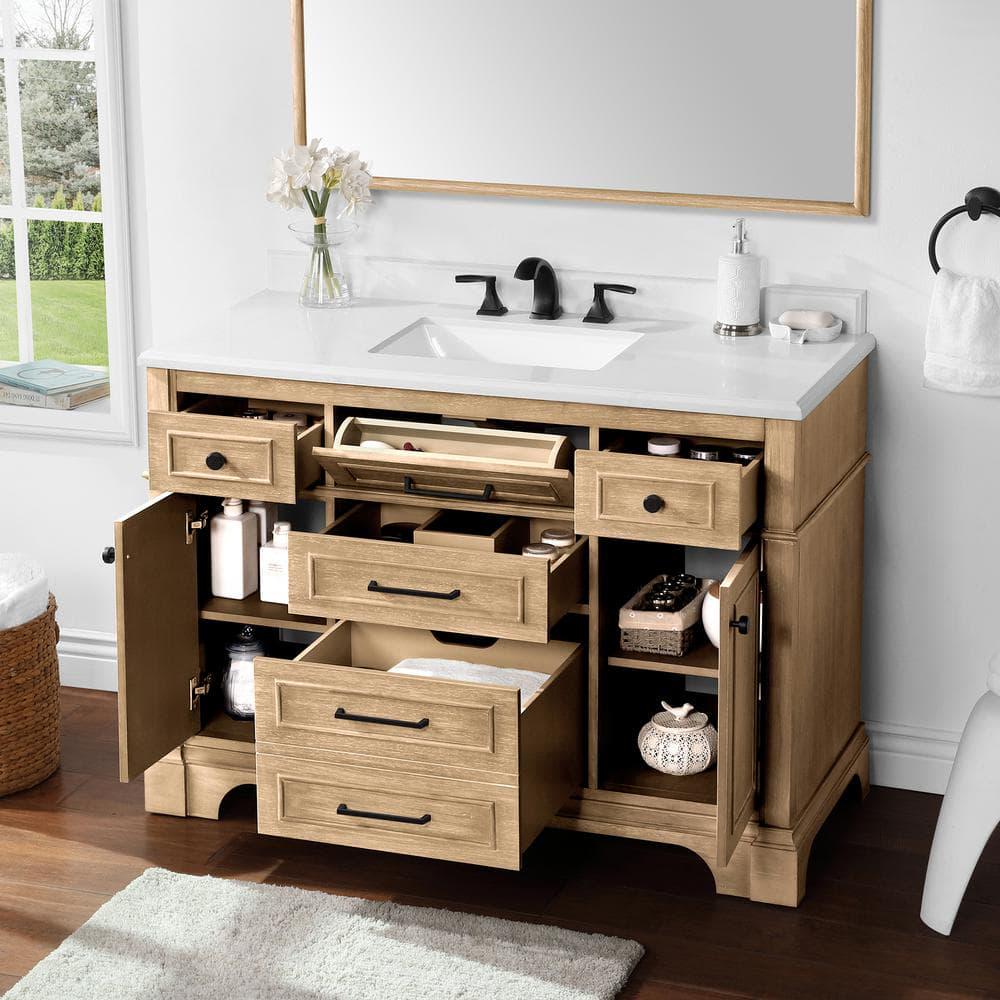 Home Decorators Collection Melpark 48 in W x 22 in D x 345 in H Bath Vanity in Antique Oak with White Cultured Marble Top