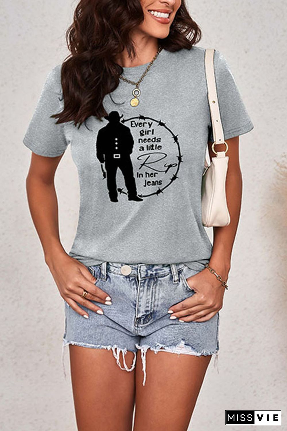 Every Woman Needs a Little Rip in their Jeans Graphic Printed Short Sleeve T Shirt Wholesale