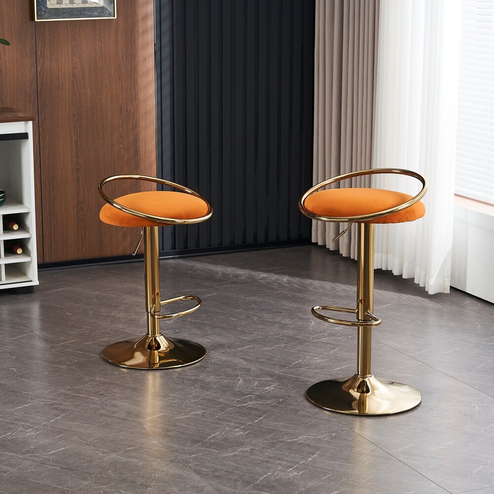 Modern Height Adjustable Velvet Padded 360 Swivel Barstool(2PCS/CTN)