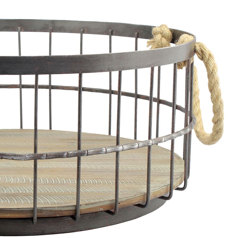 Stonebriar Collection Wire and Wood Coastal Basket 2-piece Set