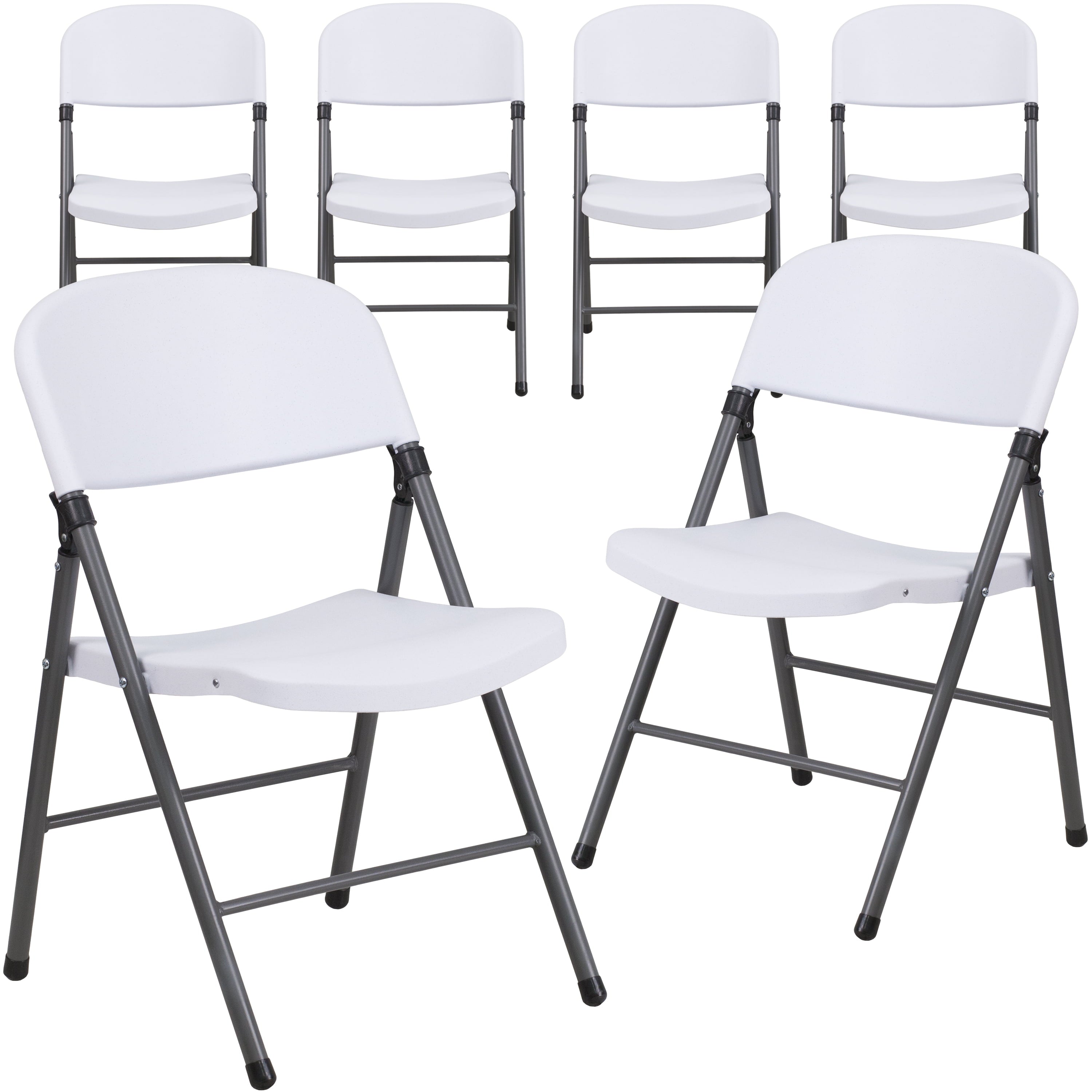 Flash Furniture 6 Pack HERCULES Series 330 lb. Capacity Granite White Plastic Folding Chair with Charcoal Frame