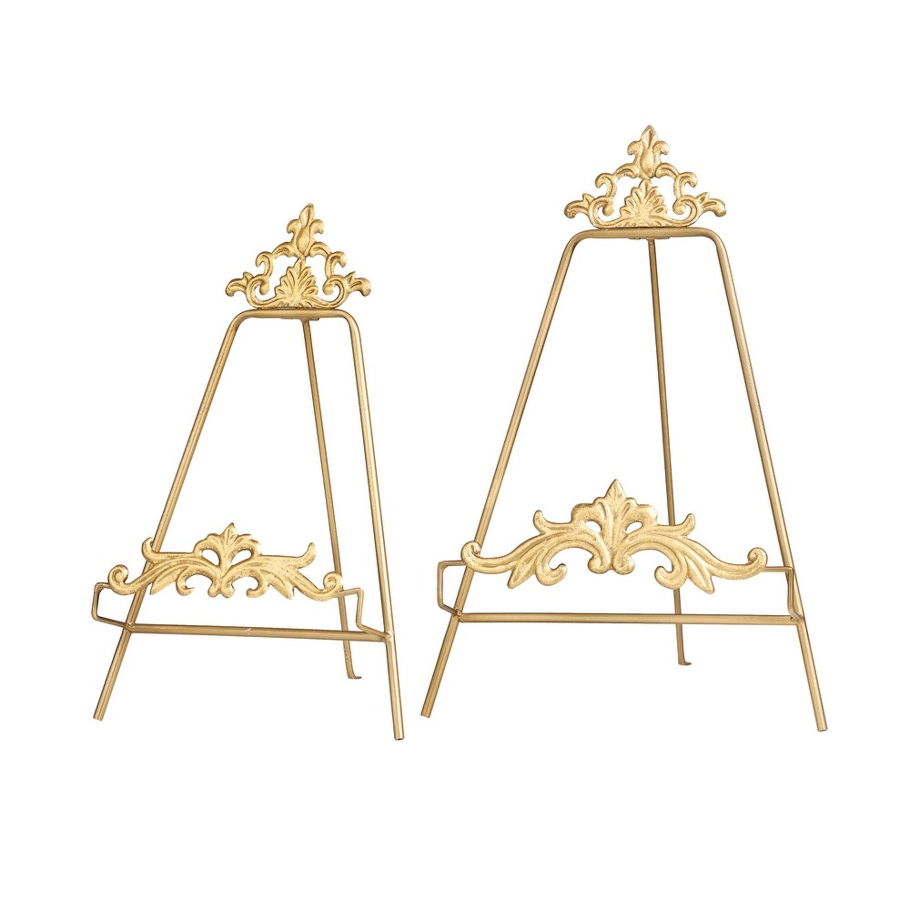 Gold Metal Ornate Arabesque Tabletop Scroll Easel (Set of 2)