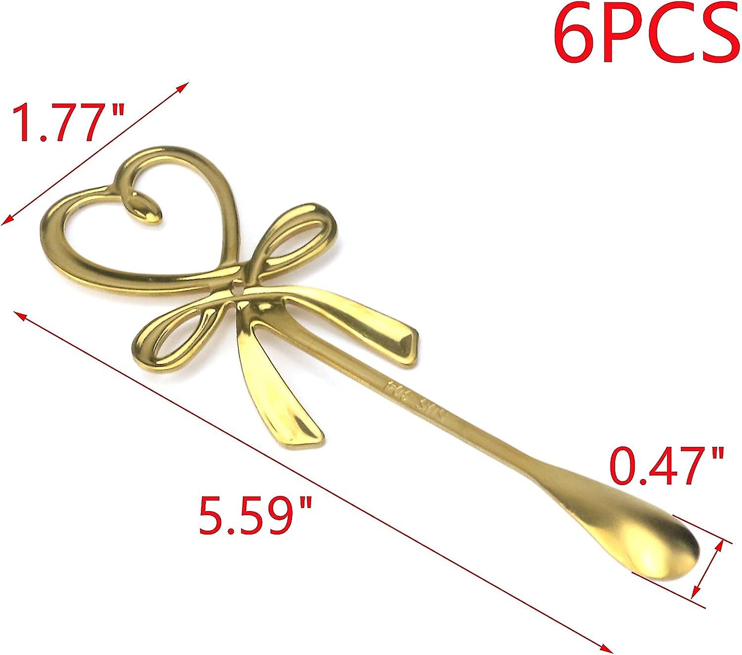 Gold Coffee Stirring Spoons Stainless Steel Hanging Cup Spoon Heart Bowknot Shape Tea Spoon Dessert Sugar Ice Cream Spooons Pack Of 6