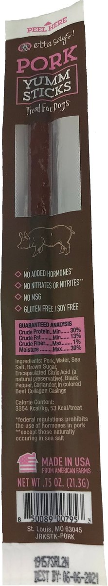 Etta Says! Pork Yumm Sticks Dog Treats， 24 count