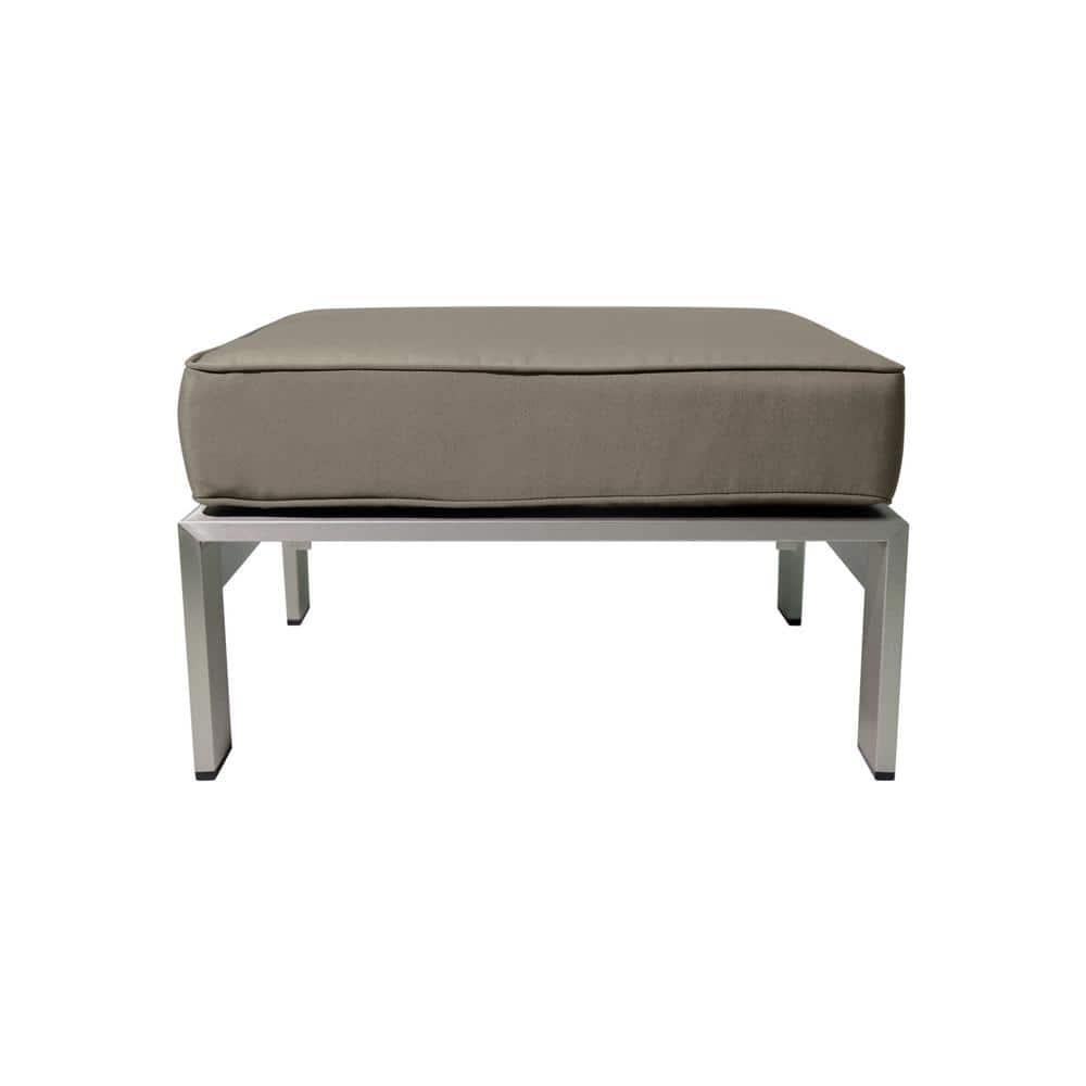 Noble House Cape Coral Silver Aluminum Outdoor Ottoman with Khaki Cushion