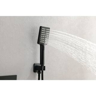 Lukvuzo Wall Mounted Waterfall Rain Shower System in Matte Black with 3 Body Sprays and Handheld Shower HDSA11FS024