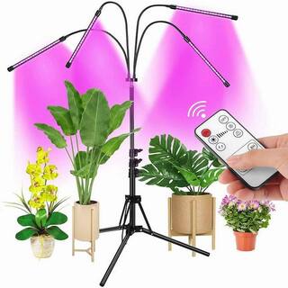 TAIFOND 4-Head Indoor LED Grow Light Adjustable Tripod Plant Light with Red Blue Mixed Spectrum Color Changing Light PGL0119A