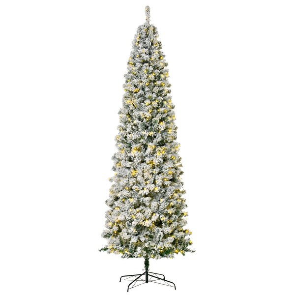 9ft PreLit SnowFlocked Slim Douglas Fir Artificial Christmas Tree with Realistic Branches，550 LED Lights and 988 Tips