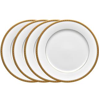 Noritake Charlotta GoldWhite Porcelain Dinner Plates (Set of 4) 10-12 in. 1716-406D