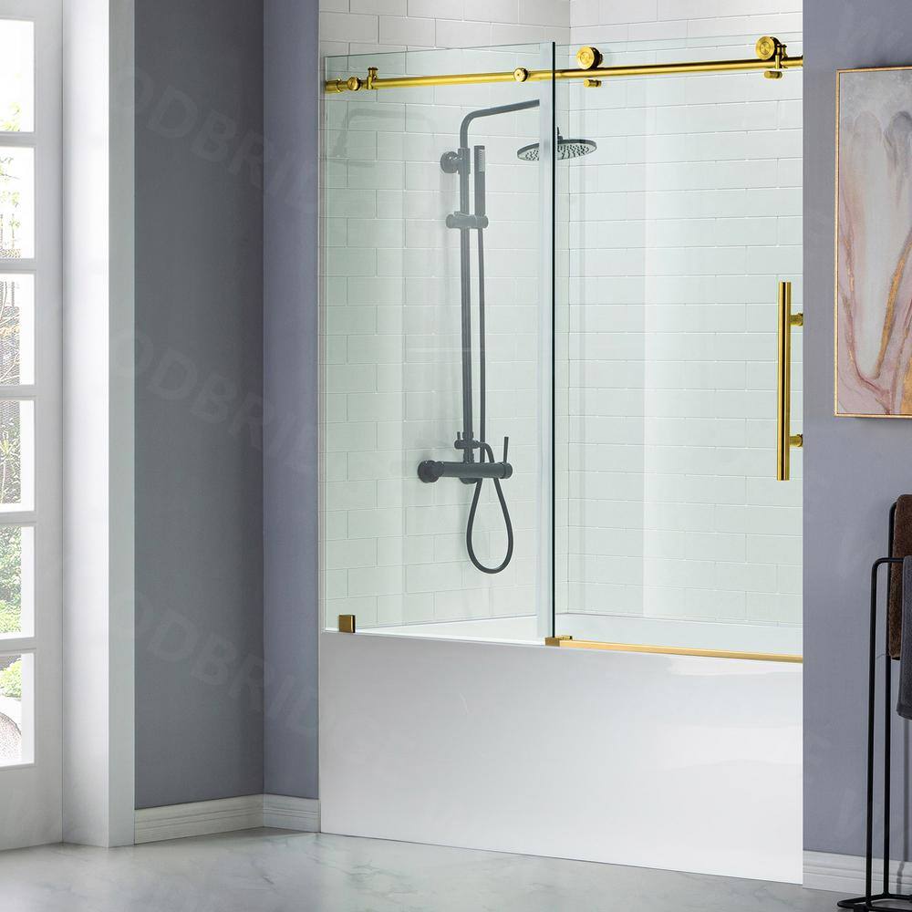 WOODBRIDGE Cawston 60 in. W x 62 in. H Frameless Sliding Shower Door in Brushed Gold HSD3623