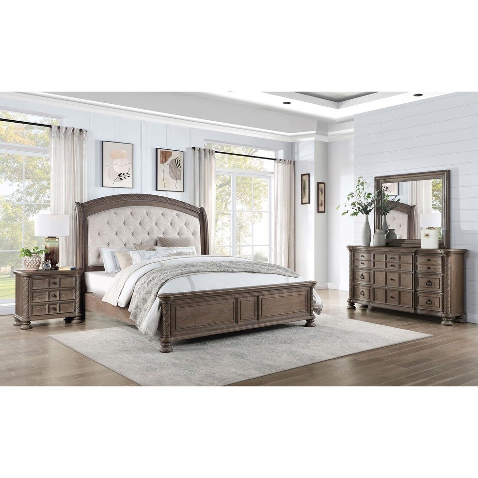 Addison Beige and Walnut 4 Piece Panel Bedroom Set