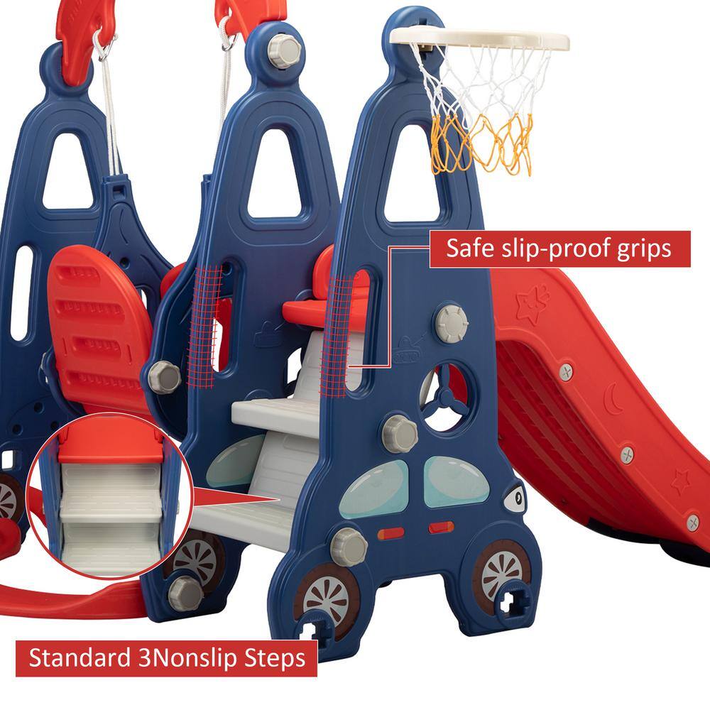 Nyeekoy 3 in 1 Kids Slide and Swing Set Toddler Climber Playset Indoor Outdoor Playground Blue Red TH17Y0822